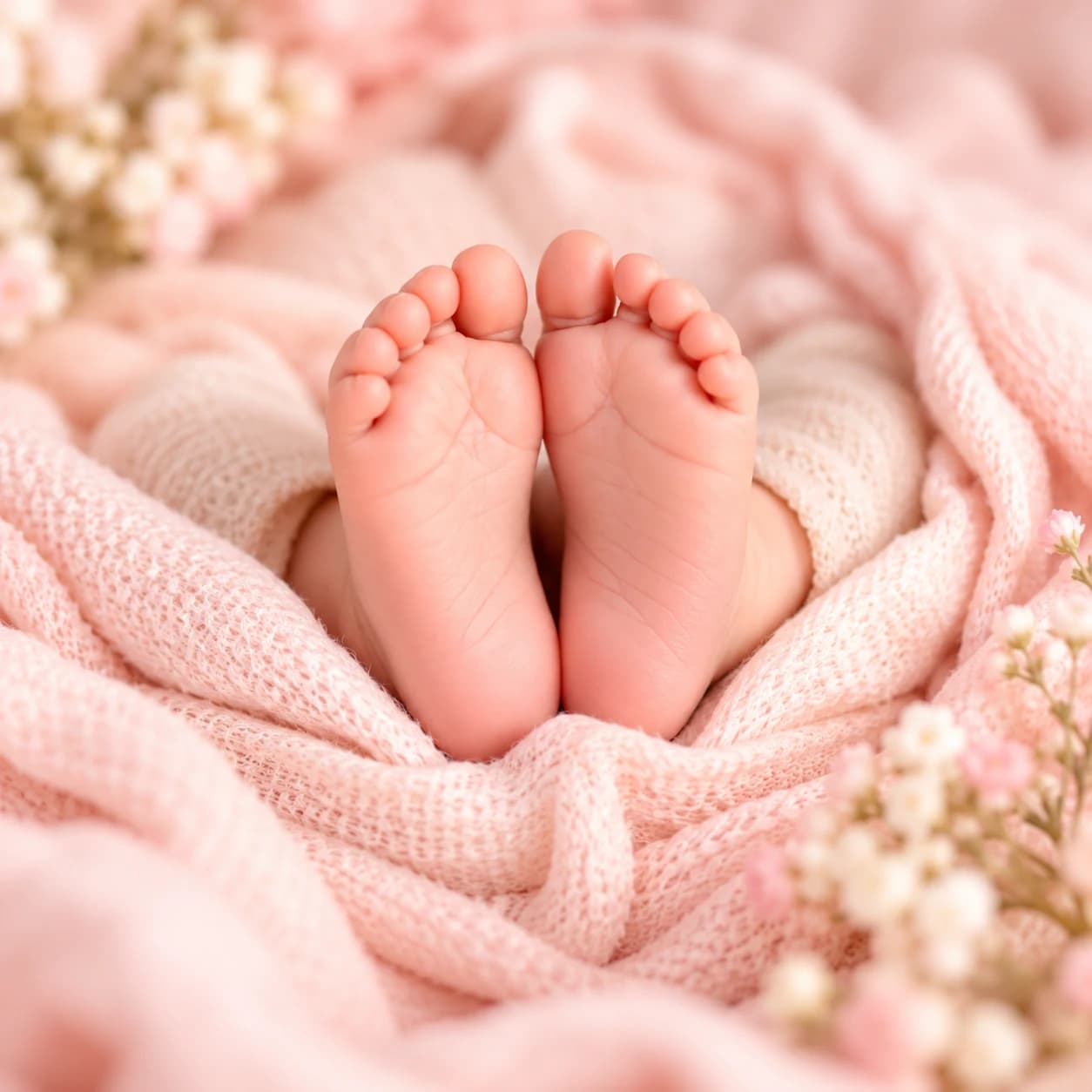 Petits pieds de bébé dans une couverture rose