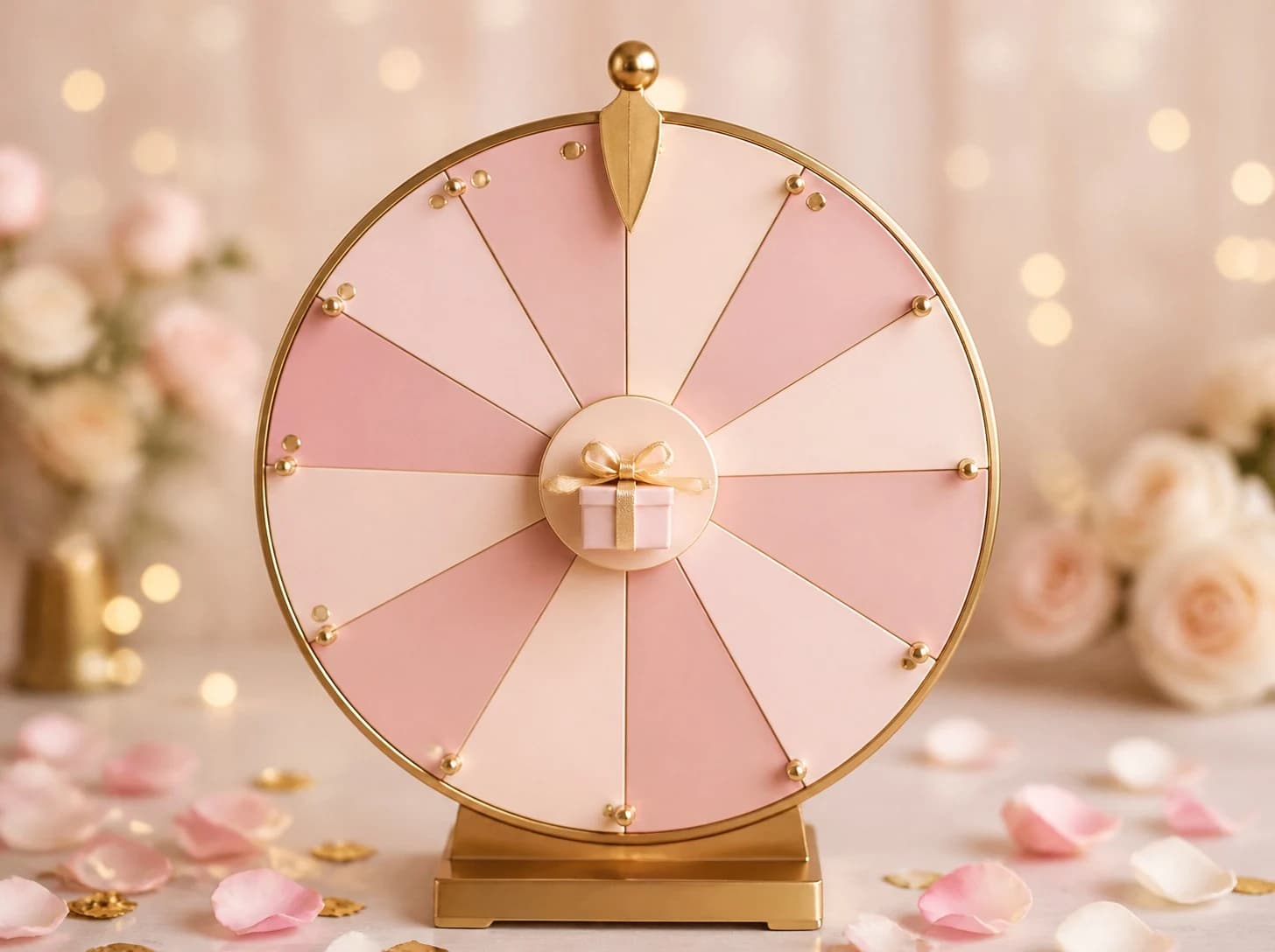 Roue surprise rose et bleue avec un cadeau au centre